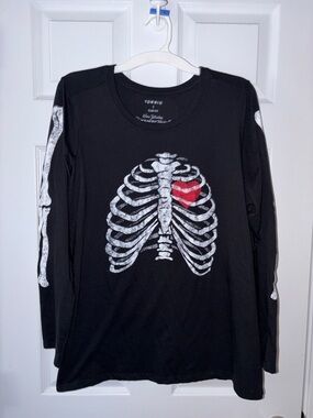 torrid Black Long-Sleeve Tee with White Skeleton and Red Heart Graphic